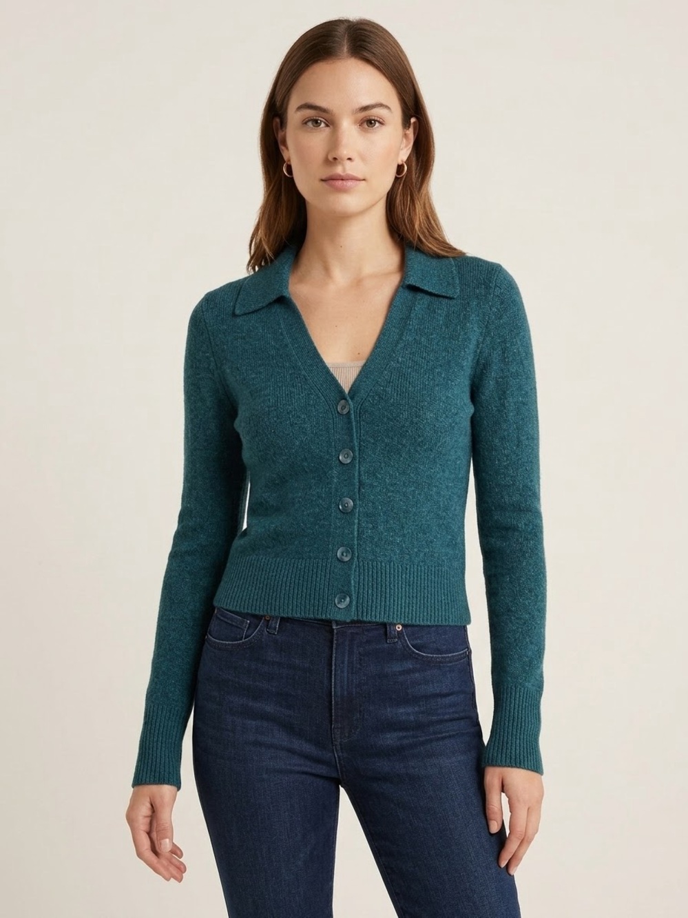 Express Teal Blue Collared Button-Up Knit Cardigan Sweater - Womenβs Size Medium